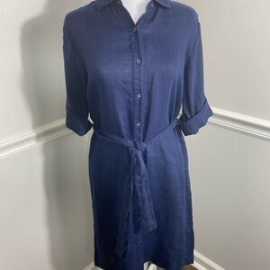 J McLaughlin Miranda Dress XS Indigo Linen Shirt Dress Belted NWT Button Front